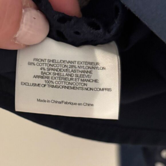 Tory Burch navy blue Liam eyelet sleeve button down top size 10 - Picture 10 of 11